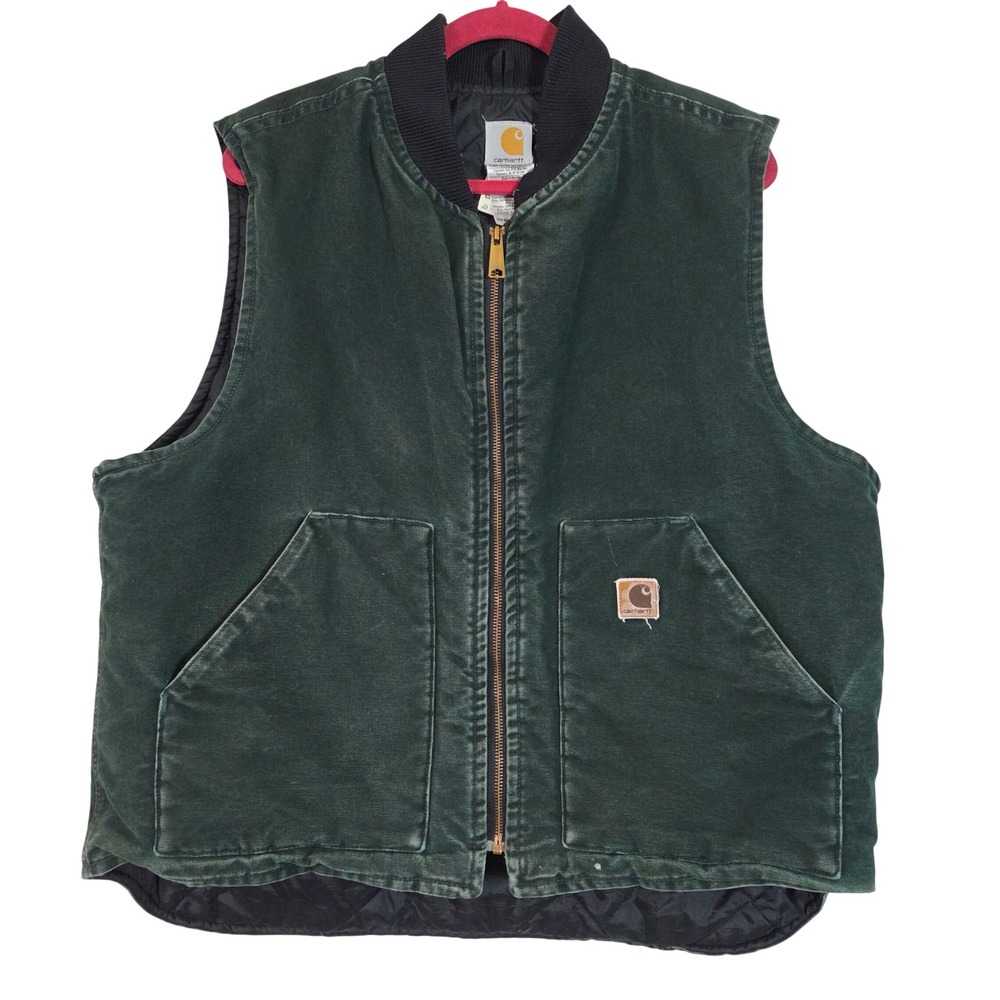 Vintage 2004 Carhartt V02 Vest XL Spruce Green Made USA Duck Canvas Workwear